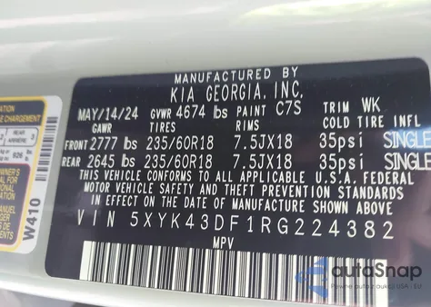 2024 Kia Sportage Sx из США, поврежденный, VIN 5XYK43DF1RG224382